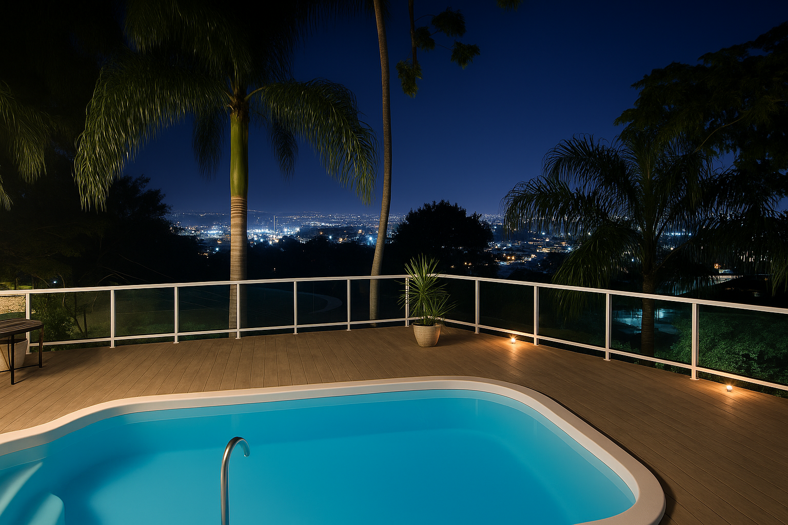 Piscina panorâmica iluminada